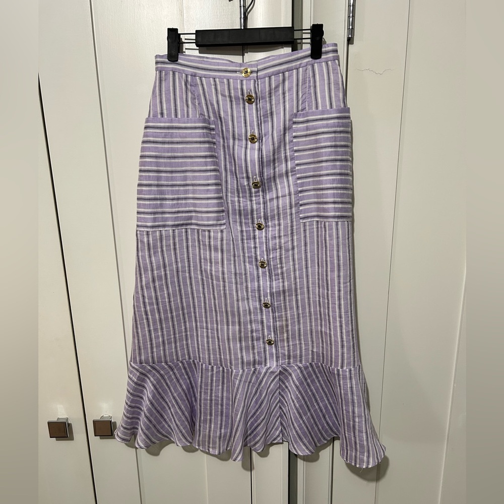 Sandro Lavender Striped A-Line Skirt